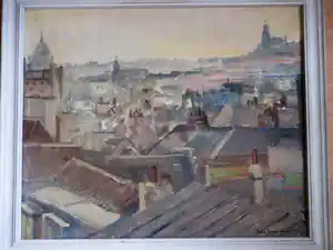 Theo Swagemakers - Panorama over Brussel - Olieverf op doek verkocht voor € 225!