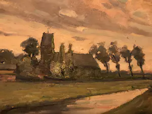 Ewoud de Kat - Zicht op dorpskerk te (vermoedelijk) Zeeland kopen? Bied vanaf 45!