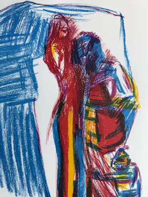 Pieter Defesche - Handgesigneerde kleurenlitho | 'Liefdespaar' | 1994 kopen? Bied vanaf 75!