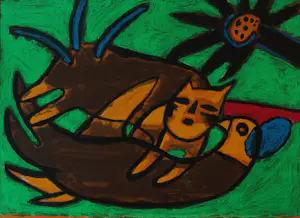 Corneille - Litho: Chat et oiseau dans l'herbe - 2000 kopen? Bied vanaf 225!