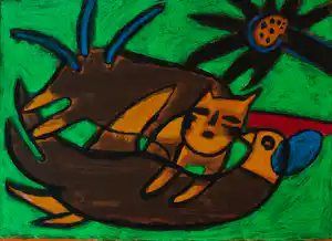 Corneille - Litho: Chat et oiseau dans l'herbe - 2000 kopen? Bied vanaf 225!