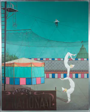 Kees Balvers - Acryl op doek, Circus met twee acrobaten - Ingelijst kopen? Bied vanaf 100!