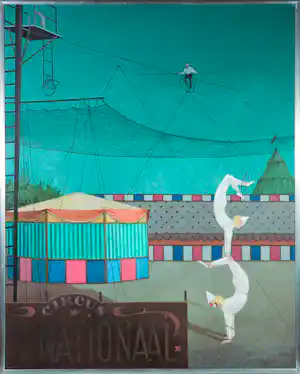 Kees Balvers - Acryl op doek, Circus met twee acrobaten - Ingelijst verkocht voor € 85!