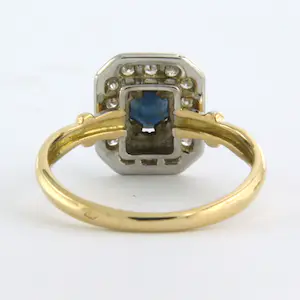 18k bicolor gouden ring met saffier en single cut geslepen diamanten tot. 0.14ct kopen? Bied vanaf 200!