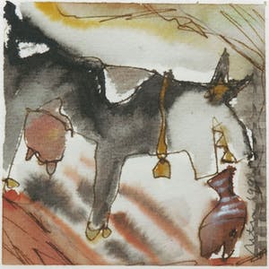 Niet of onleesbaar gesigneerd - Gouache, Lot van twee voorstellingen - Ingelijst kopen? Bied vanaf 1!