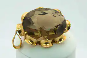18K Goud - Klassiek 18 Krt gouden montuur met grote (ca 85ct!!) rook-kwarts edelsteen verkocht voor € 340!