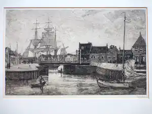 Ids Wiersma - Friese havenstad met driemaster - Ets verkocht voor € 140!