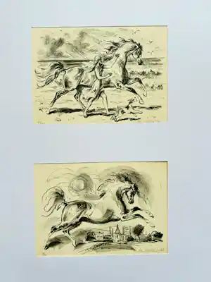 Emil Kotrba - Lot van twee paarden litho's kopen? Bied vanaf 55!