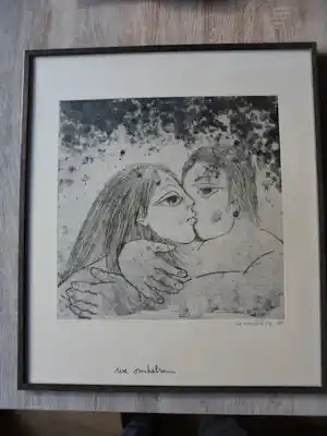 Ans Wortel - Ets, titel, "We omhelzen". verkocht voor € 100!