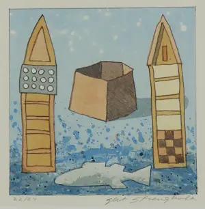 Gert Strengholt - Set van twee litho's, Vis toren & Koe toren - Ingelijst kopen? Bied vanaf 40!