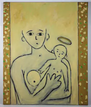 Bart Drost - Gouache op papier, Moeder & kind - Ingelijst kopen? Bied vanaf 40!