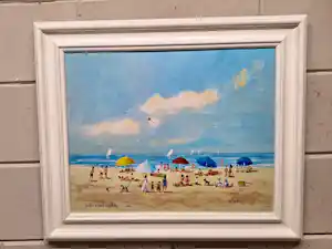 Henk Poeder - Vrolijk Zomers Strandgezicht bij Scheveningen verkocht voor € 110!