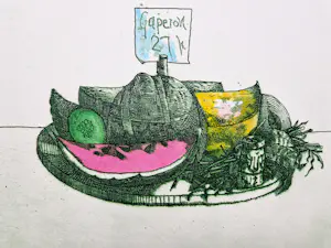 Nicolaas Wijnberg - een hele leuke, in beperkte oplage (60) gemaakte kleuren-Ets "watermeloen" kopen? Bied vanaf 37!