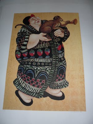 Ada Breedveld - Zeefdruk. z.t. (Dame in kimono met aap) kopen? Bied vanaf 35!