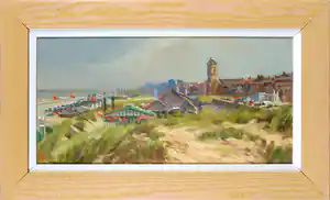 Michael Richardson - Olieverf op board, Panorama Katwijk - Ingelijst verkocht voor € 62!