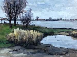 Clement Bezemer - zicht over rivier op onbekende stad verkocht voor € 60!