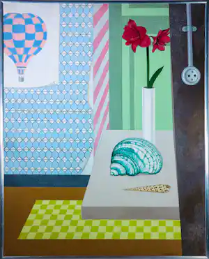 Kees Balvers - Acryl op doek, Stilleven met o.a. stopcontact - Ingelijst verkocht voor € 150!