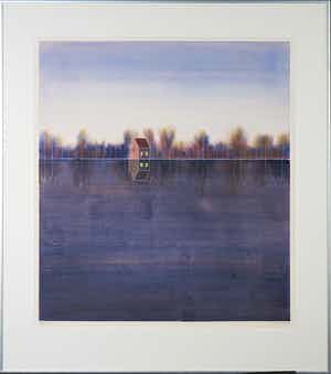 Willem de Vries - Aquarel, Weesp - Ingelijst verkocht voor € 40!