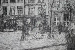 Gerrit Haverkamp - Antwerpen: Veemarkt met de St Pauluskerk - ets uit 1912 - fraai ingelijst kopen? Bied vanaf 65!