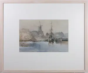 Jose Calsina - Aquarel, In het zicht van de haven - Ingelijst kopen? Bied vanaf 30!