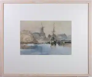 Jose Calsina - Aquarel, In het zicht van de haven - Ingelijst kopen? Bied vanaf 30!