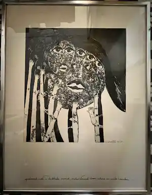 Ans Wortel - Lithografie "Sprekend met 'n dubbele mond......" Unica, handgesigneerd verkocht voor € 85!