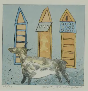 Gert Strengholt - Set van twee litho's, Vis toren & Koe toren - Ingelijst kopen? Bied vanaf 40!