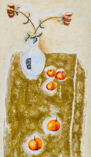 Lita van Engelenhoven - Stilleven met tulpenvaas en vijf appels kopen? Bied vanaf 65!