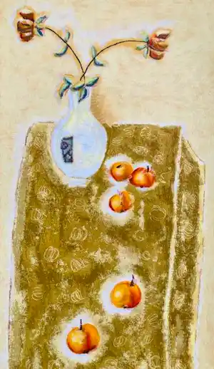Lita van Engelenhoven - Stilleven met tulpenvaas en vijf appels kopen? Bied vanaf 65!