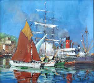 Frederik Amalius van Oostveen - Haven (Denemarken?) | Fraai olieverfschilderij verkocht voor € 110!