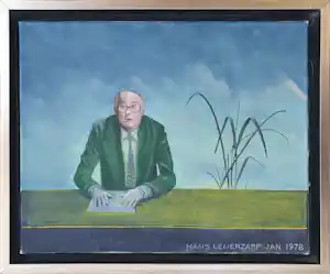 Hans Leyerzapf - Olieverf op doek: 'De spreker' (1978). verkocht voor € 355!