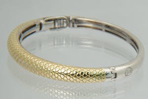 1260 - Massief zilveren en 18 krt goud vergulde bicolor unisex "slaven" armband kopen? Bied vanaf 39!