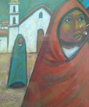 Niet of onleesbaar gesigneerd - Mexicaanse school - Vrouwen bij een kerk kopen? Bied vanaf 10!