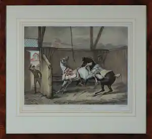 Carle Vernet - gegraveerd door Fazet, L'intérieur de l'Ecurie - Ingelijst verkocht voor € 20!