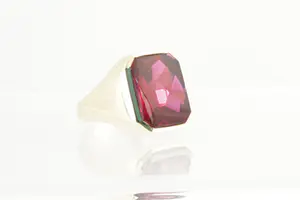 87 - Opvallende Retro seventies 14krt gouden zegel ring met rode steen kopen? Bied vanaf 120!