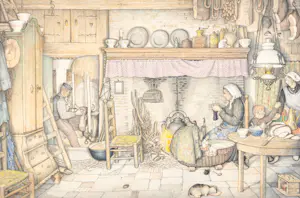 Jan Strube - Boeren interieur omstreeks 1900 Noord-Brabant, Nederland kopen? Bied vanaf 75!