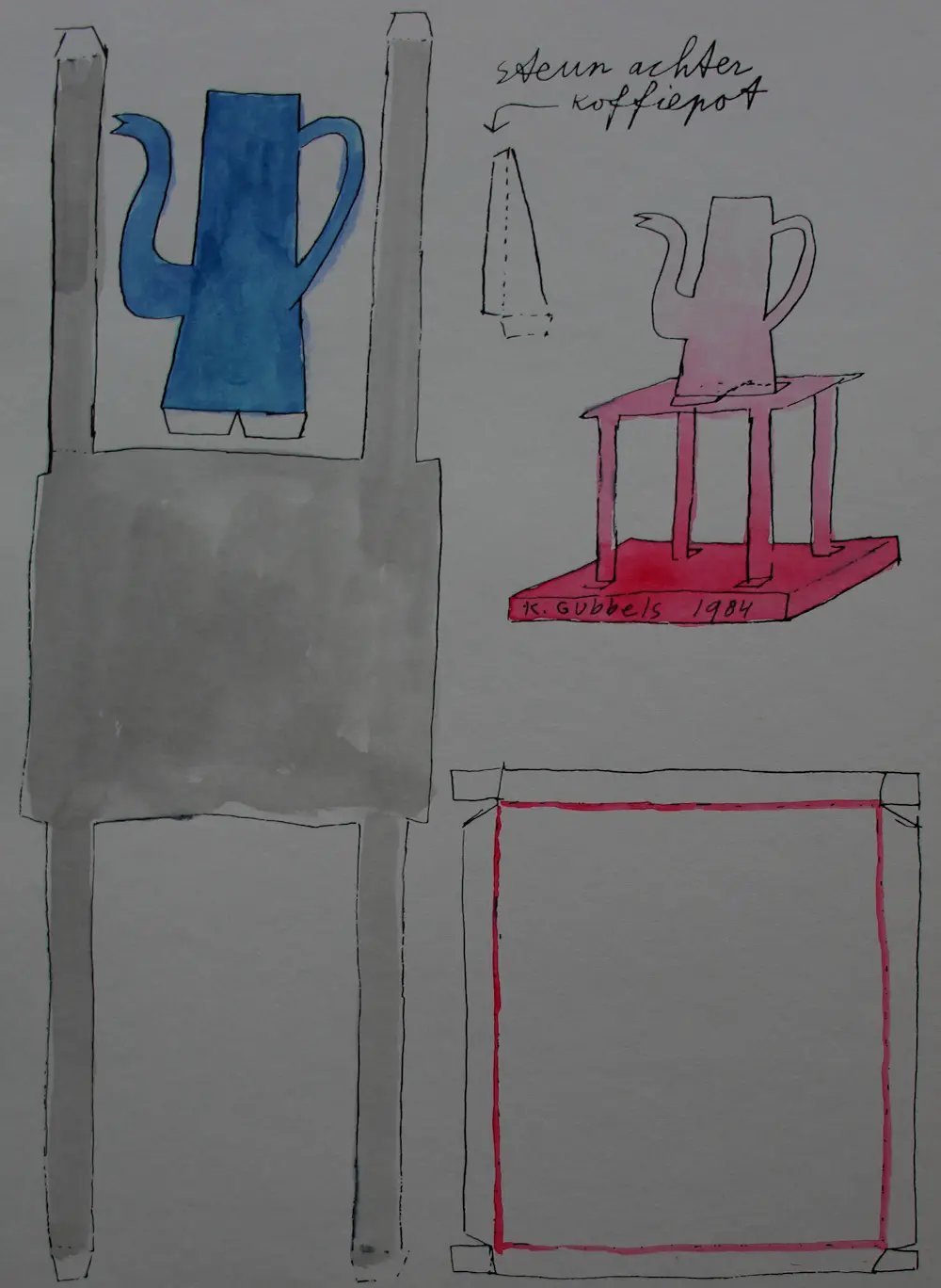 Klaas Gubbels - litho met aquarel: "bouwplaat" - 1984 kopen? Bied vanaf 295!