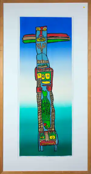 Rob Morren - Linosnede, Totem III - Ingelijst verkocht voor € 40!