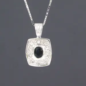 18k gouden collier en hanger met saffier en briljant geslepen diamant tot.0,24ct kopen? Bied vanaf 650!