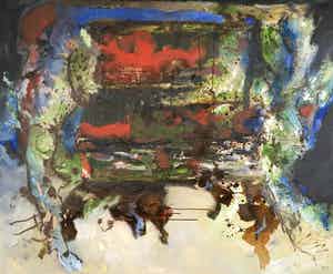 Frans Nicolai - Gemengde techniek op doek, Abstracte compositie verkocht voor € 50!
