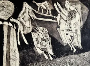 Hannes Postma - Grote zwart wit Ets Aquatint - 1963 - bewoonde grens" zeer kleine oplage (5/12) kopen? Bied vanaf 46!
