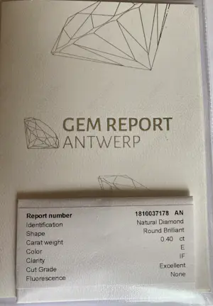 GEM report Antwerp -gecertificeerde diamant van 0,40 karaat kopen? Bied vanaf 700!
