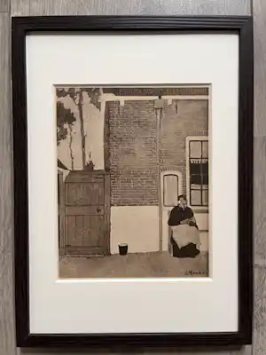 Jan Mankes - Originele Heliogravure Breiend Vrouwtje 1923 verkocht voor € 135!