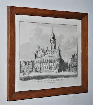Jan Caspar Philips - Het stadhuis te Middelburg - gravure uit 1746 - kopen? Bied vanaf 1!
