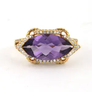 18k gouden ring met amethist en briljant geslepen diamant tot. 0.56ct kopen? Bied vanaf 825!