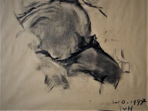 Niet of onleesbaar gesigneerd - Grote impressionistische Houtskooltekening - Zwangere vrouw - gesigneerd kopen? Bied vanaf 1!