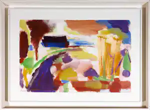 Klaas Boonstra - Gemengde techniek op papier, Abstracte compositie - Ingelijst verkocht voor € 140!