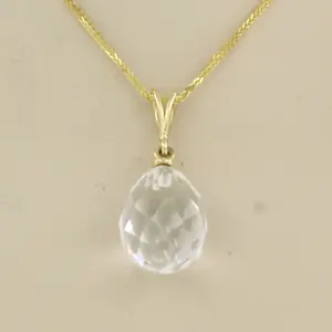 14k geel gouden collier met hanger bezet met druppel vormig berg kristal kopen? Bied vanaf 120!