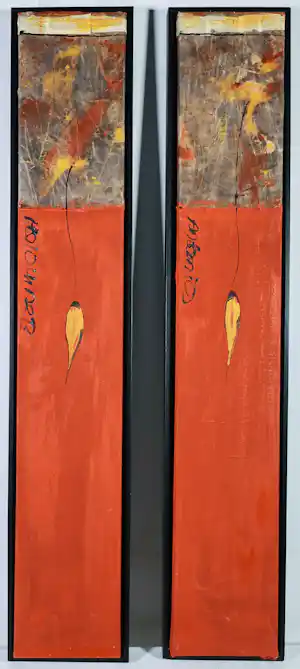 Antonio Poioumen - Gemengde techniek op doek, Red & Yellow (tweeluik) verkocht voor € 200!