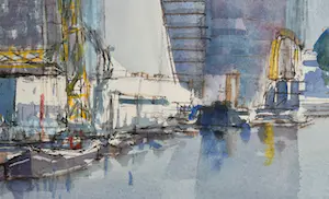 Frans Bianchi - Aquarel op papier | 'Leuvehaven Rotterdam' | 1995 (INGELIJST) kopen? Bied vanaf 450!